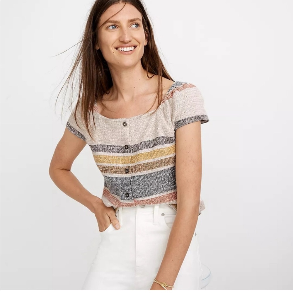Madewell Texture & Thread Button Front Stripe Top